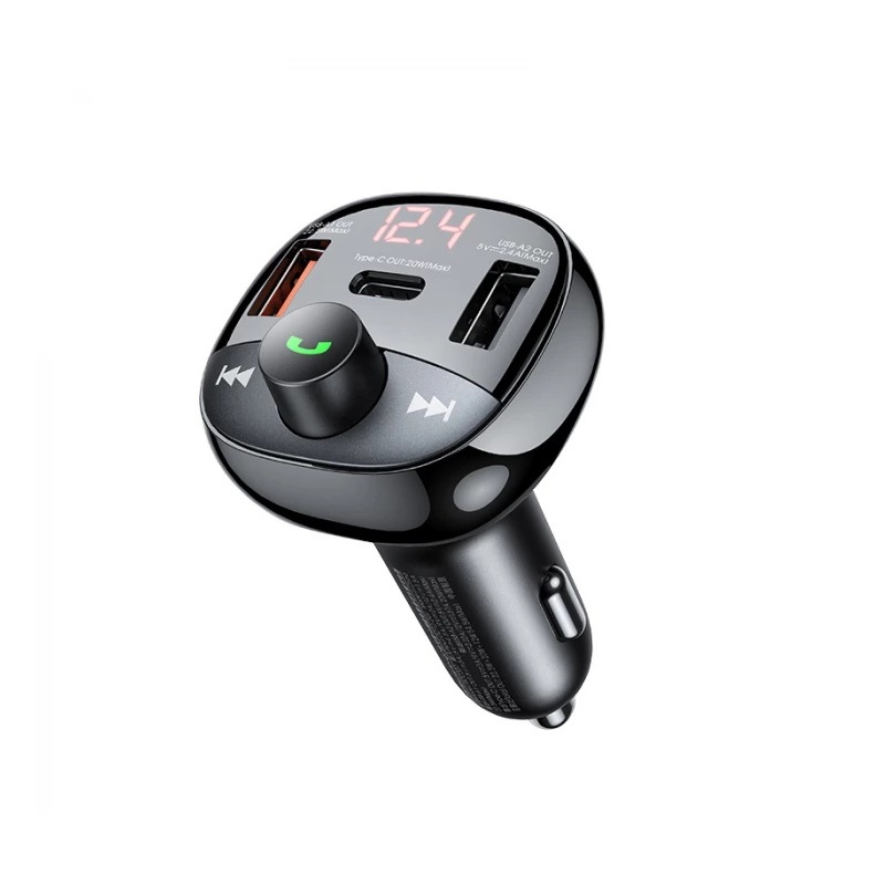 Автомобільний зарядний пристрій + FM ресівер Remax Lodi Series 2xUSB + Type-C 54.5W Black (RCC331)