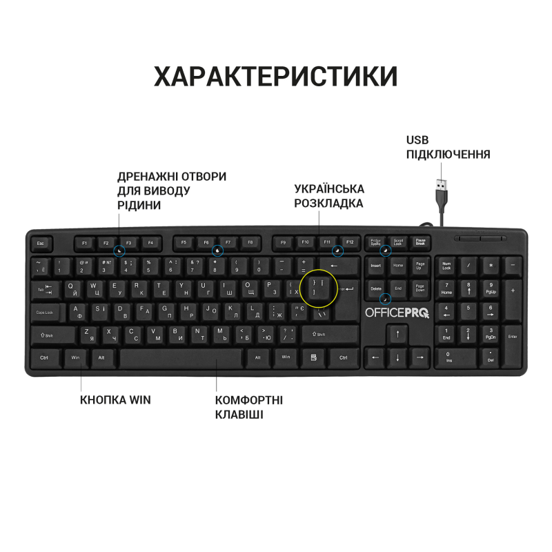 Клавіатура OfficePro SK166 Black 