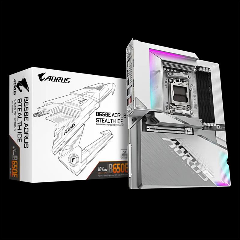 Материнська плата GIGABYTE B650E A STEALTH ICE sAM5 B650 4xDDR5 M.2 Wi-Fi BT HDMI DP ATX білий