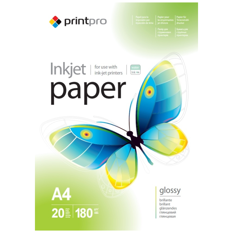 Фотопапір PrintPro глянцевий 180г/м2 A4 20арк (PGE180020A4)