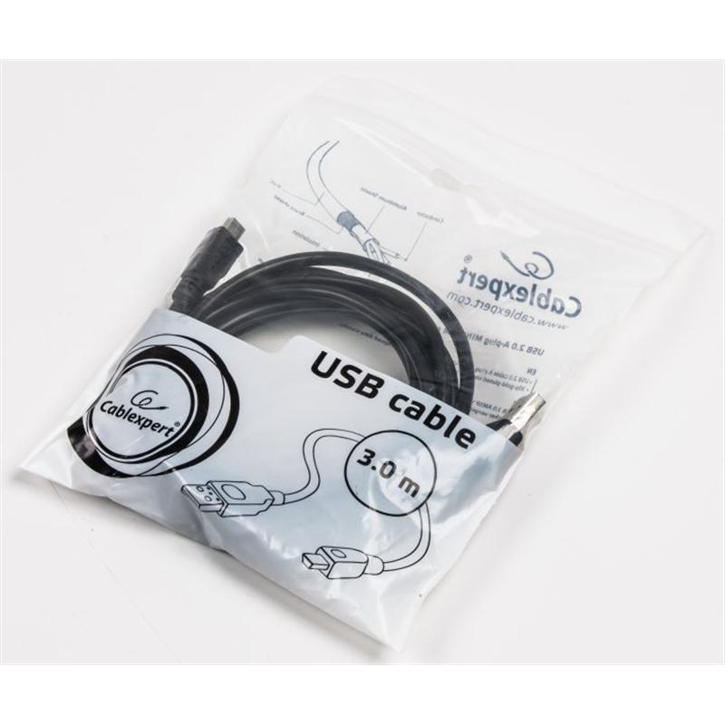 Кабель Cablexpert USB - mini-USB V 2.0 (M/M), 3 м, чорний (CCP-USB2-AM5P-10)