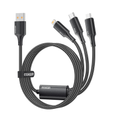 Кабель Essager Simple 3 in 1 USB - MicroUSB+USB Type-C+Lightning (M/M), 100W, 1.2 м Black (EXCMTL-JJ01-P)