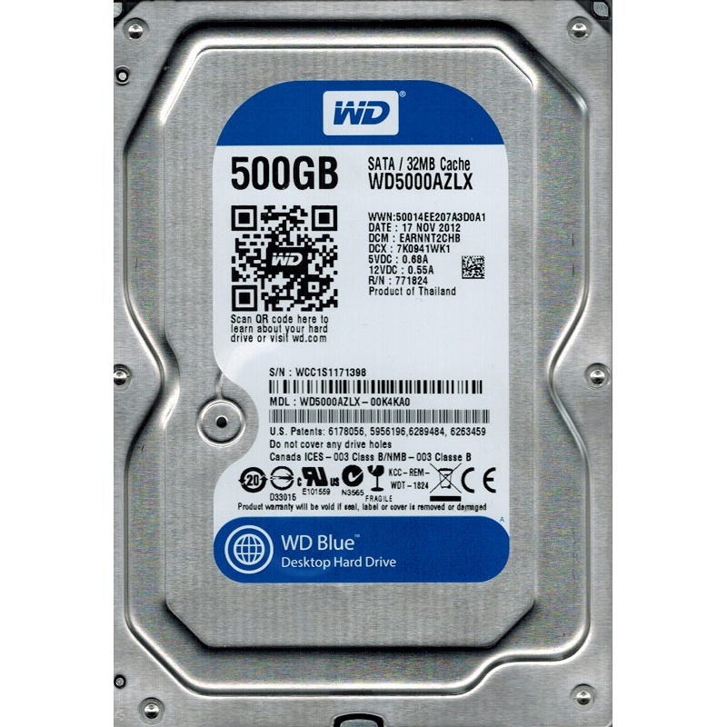 Накопичувач HDD SATA 500GB WD Blue 7200rpm 32MB (WD5000AZLX) Refurbished