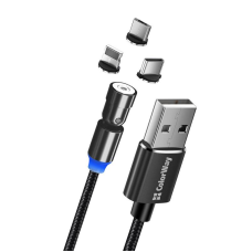 Кабель ColorWay USB - Lightning + micro USB + USB Type-C (M/M), Magnetic Rotation 540°, 2.4 А, 1 м, Black (CW-CBUU037-BK)