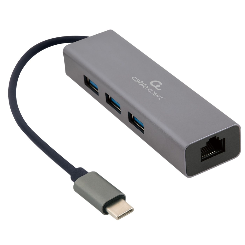 USB-хаб Cablexpert USB Type-C Grey 3-в-1 (A-CMU3-LAN-01)