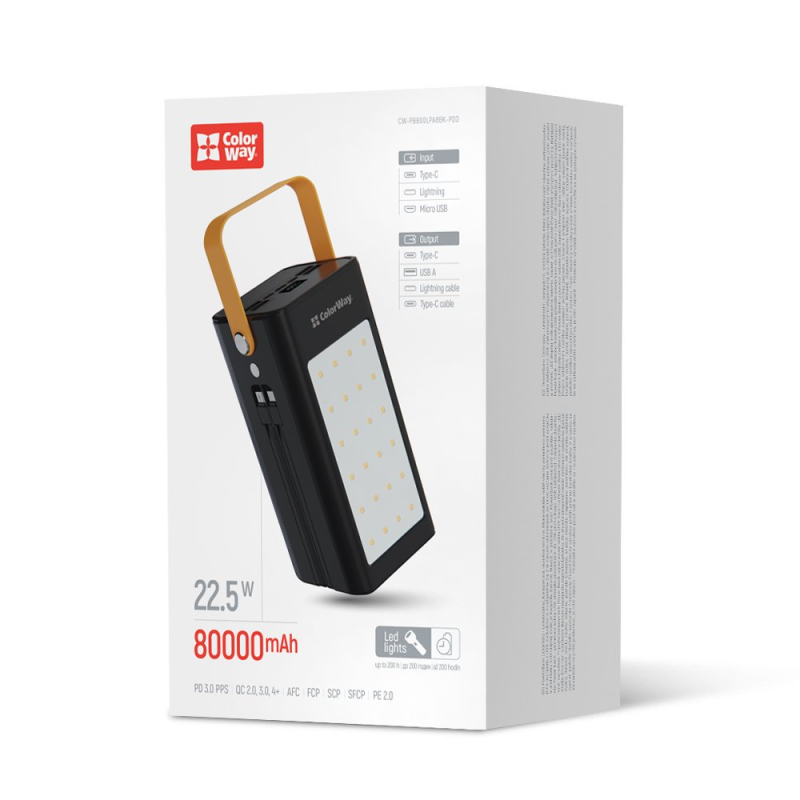 Універсальна мобільна батарея ColorWay LCD/Lamp 80000mAh Black (CW-PB800LPA8BK-PDD)