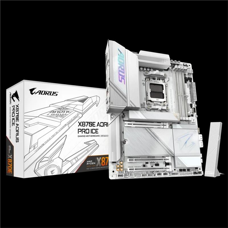 Материнська плата GIGABYTE X870E AORUS PRO ICE sAM5 X870 4xDDR5 M.2 HDMI Wi-Fi BT ATX білий