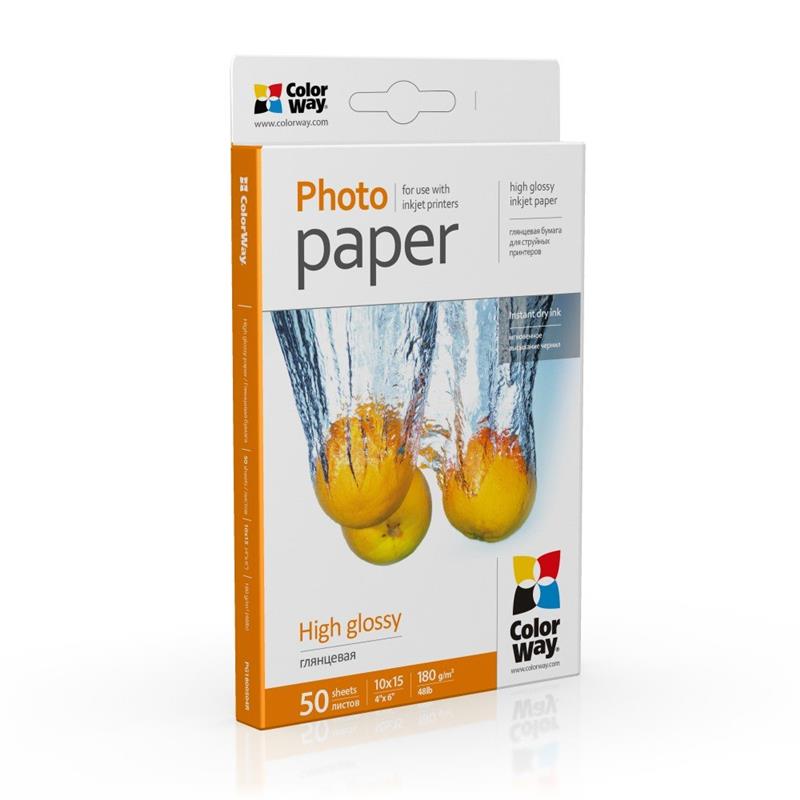 Фотопапір ColorWay глянцевий 180г/м2 10х15см 50 арк. (PG1800504R)