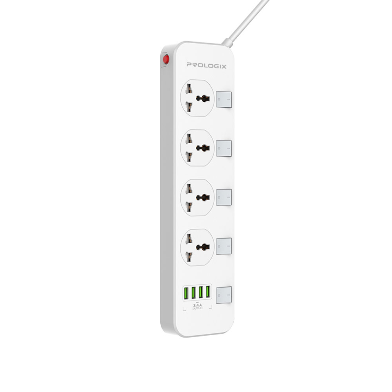 Фільтр живлення ProLogix Premium (PR-SC4408W) 2.5 кВт, 4 розетки, 4 USB, 2 м, з вимикачами, білий