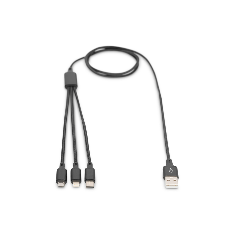 Кабель Digitus USB -  Lightning/USB Type-C/micro USB (M/M), 1 м, Black (AK-300160-010-S)
