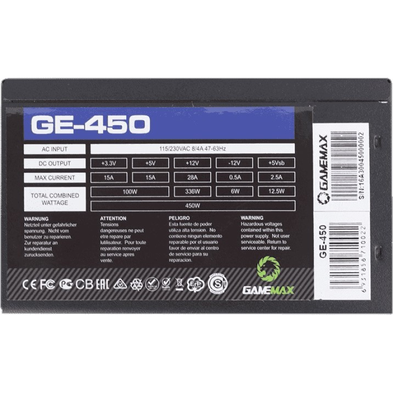 Блок живлення GameMax GE-450 450W Black