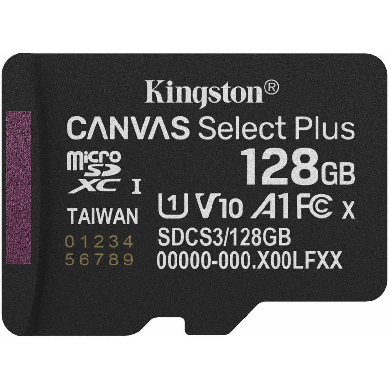Карта пам`яті MicroSDXC 128GB UHS-I Class 10 Kingston Canvas Select Plus R150MB/s + SD-адаптер (SDCS3/128GB)