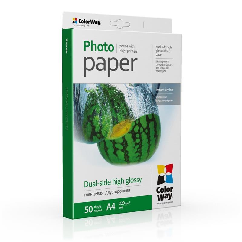Фотопапір ColorWay глянцевий двосторонній 220г/м2 A4 50 арк. (PGD220050A4)