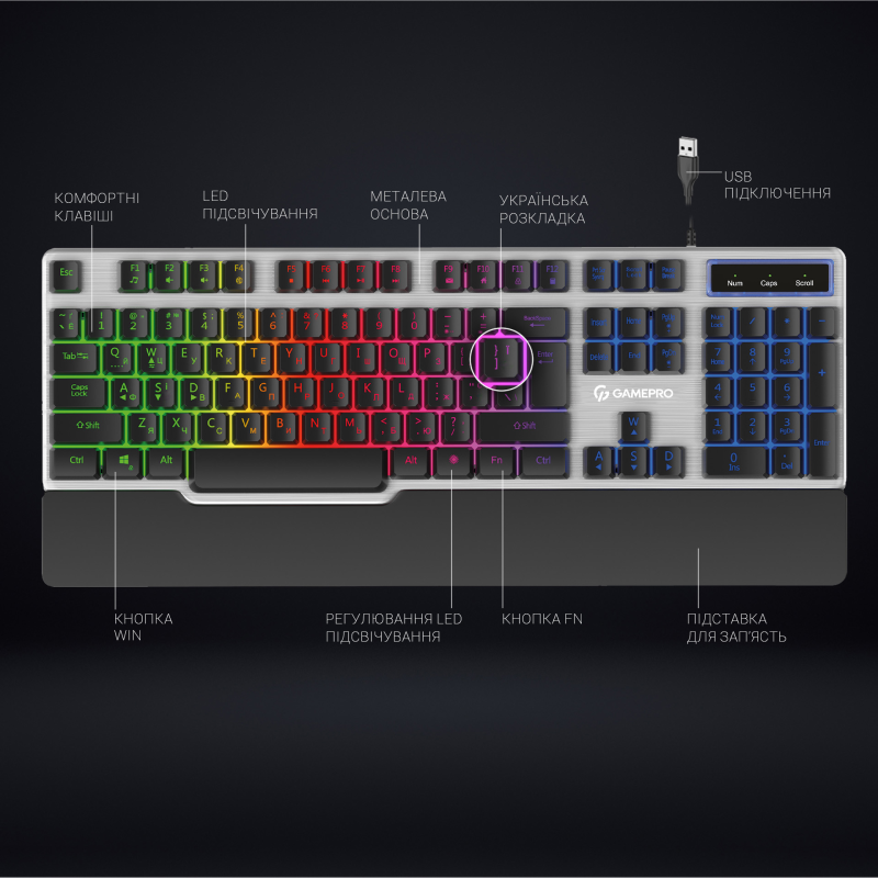 Клавіатура GamePro Stinger GK599 Grey 