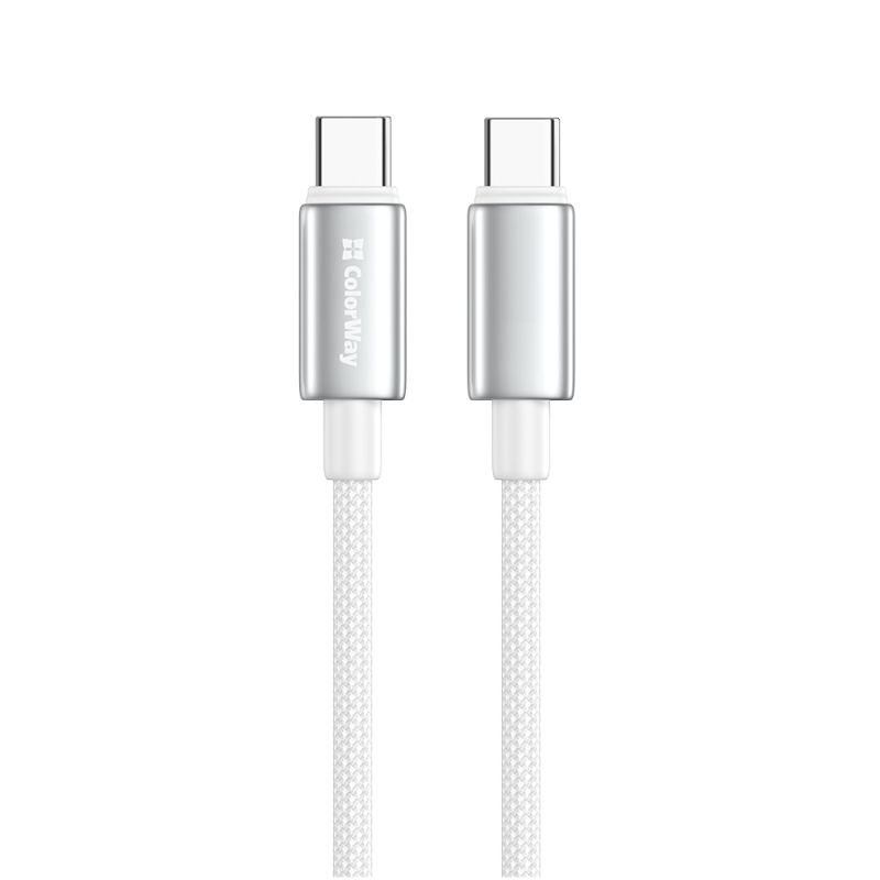 Кабель ColorWay USB Type-C - USB Type-C (M/M), zinc alloy braided, 5А, 1 м, White (CW-CBPDCC098-WT)