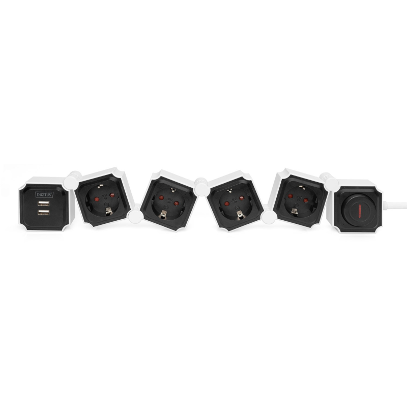 Фільтр живлення Digitus DA-70620 4 розетки, 2 USB, 1.6 м, Black/White