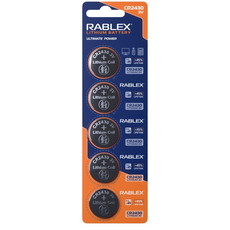 Батарейка Rablex CR2430, 3В, 5 шт