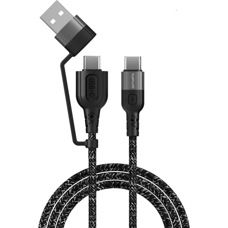 Кабель 4smarts 310 USB + USB Type-C - USB Type-C (M/M), 1.5 м, Black (4250774954856)